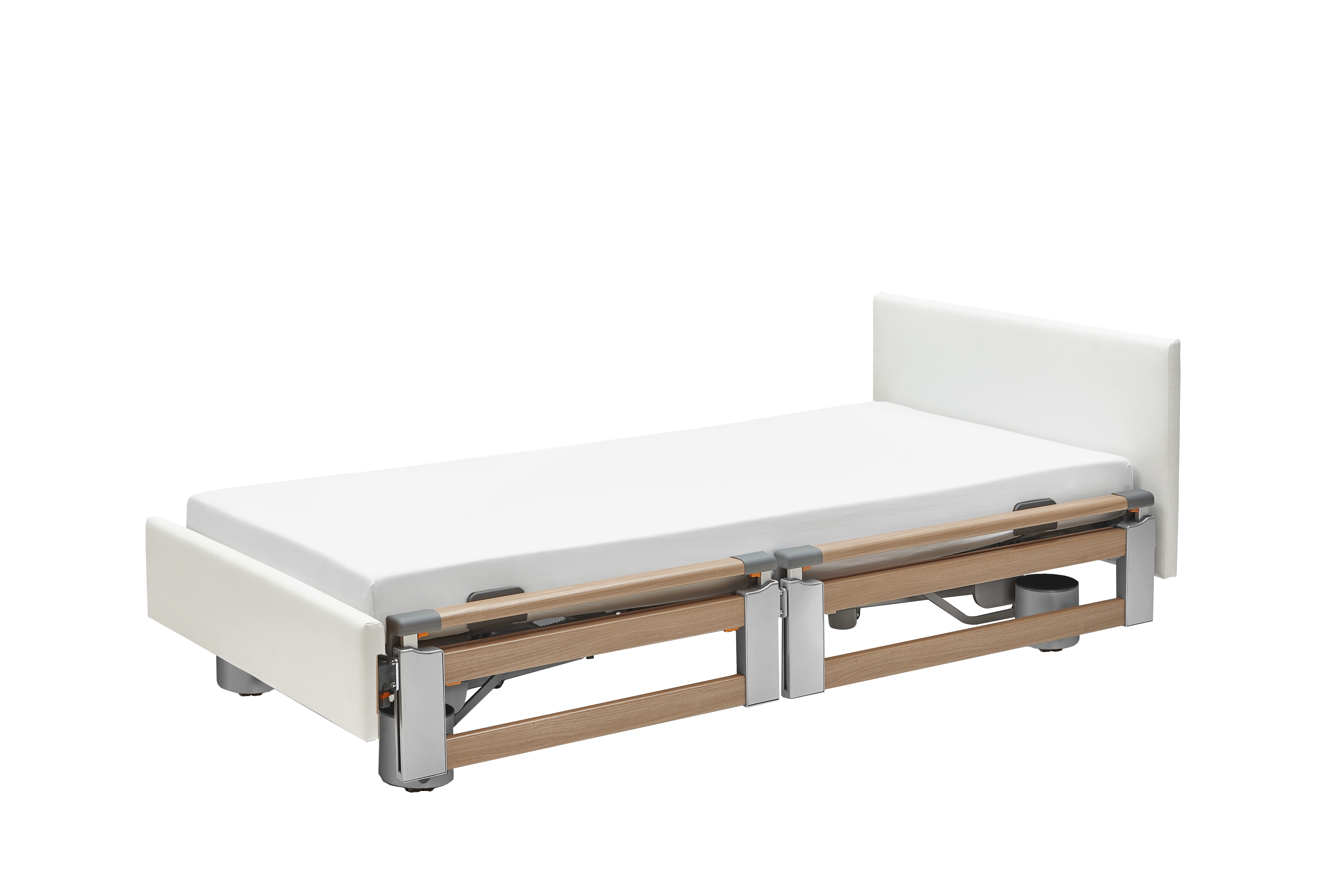 Seitensicherung eine Seite geteilt, teleskopierbar (TSG) und eine Seite Stoff-/ Kunstleder-Seitenblenden