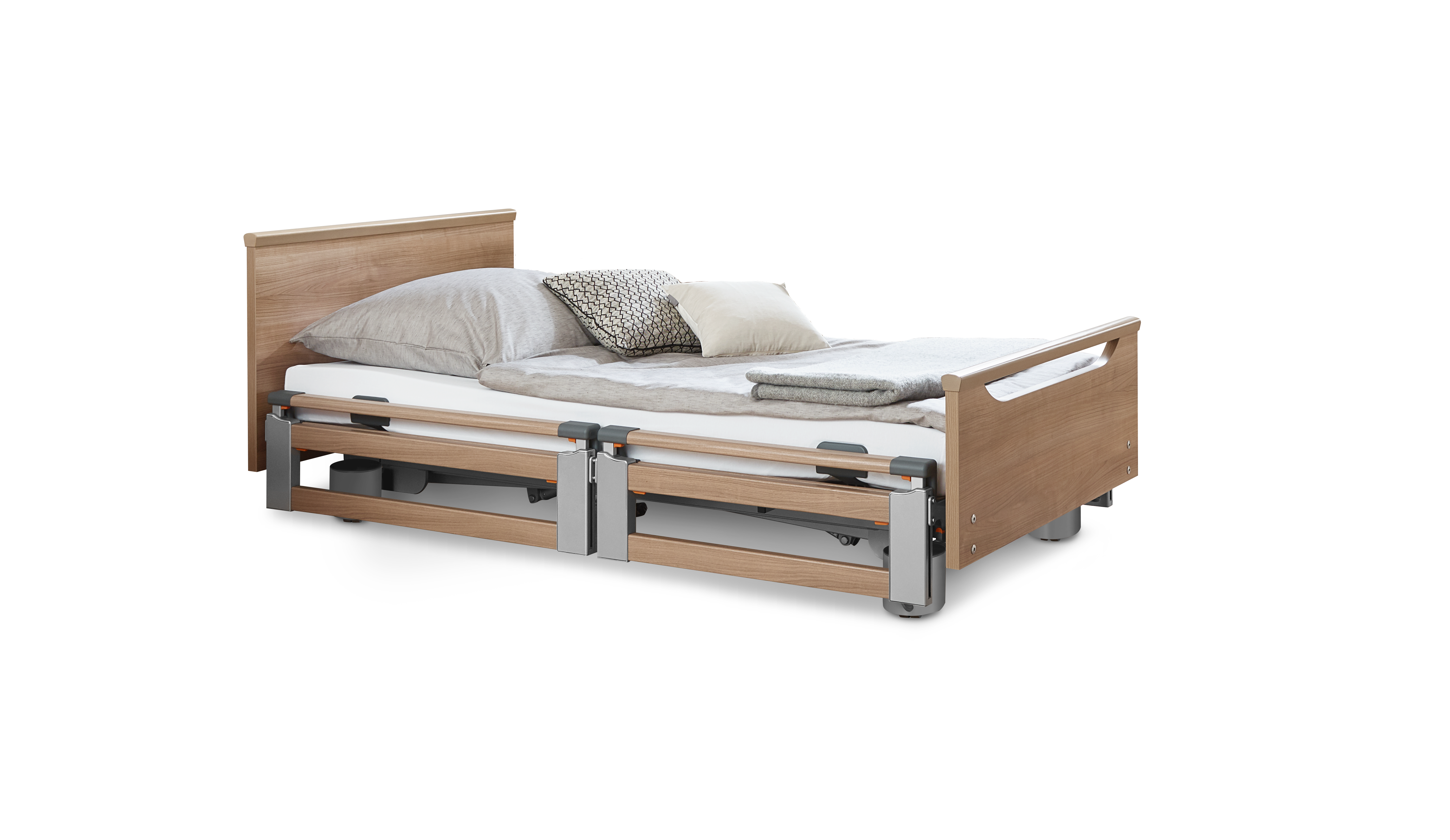 Seitensicherung eine Seite geteilt, teleskopierbar (TSG) und eine Seite Holz-Seitenblenden